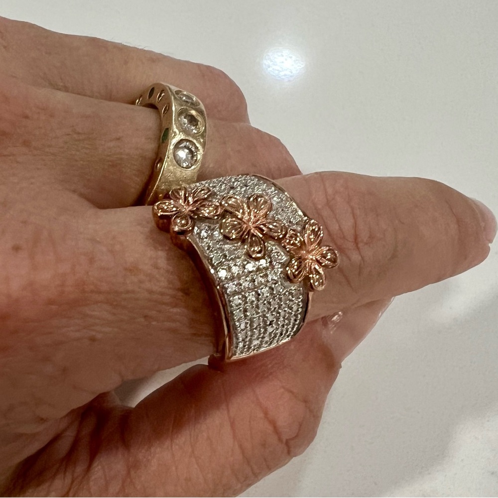 Ross-Simons 925 Sterling Rose Gold Pave CZ Wide Band Statement Ring Sz 7